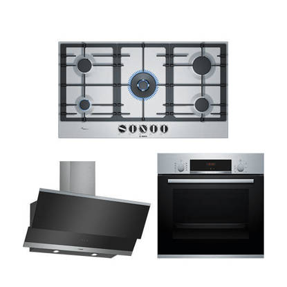 Bosch Built-in kit Electric Oven 60 cm 66 Liters HBJ534ES0 + Gas hob 5 Burners 90 cm PCR9A5B90 + wall-mounted cooker hood 90 cm DWK095G60