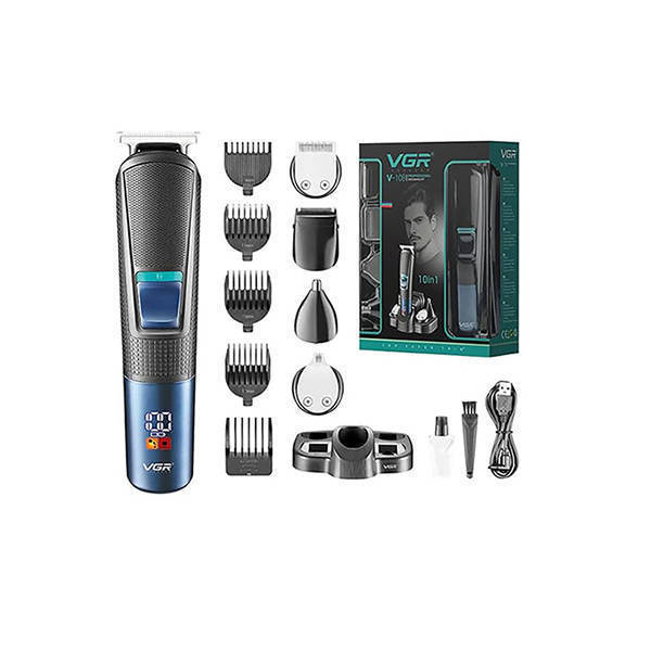 VGR Professional Hair Trimmer 10 In 1 Black and Blue V-108