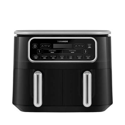قلاية هوائية بدون زيت تورنيدو طهي مزدوج 2500 وات 8 لتر ديجيتال أسود × سيلفر THF-2508DU-BS TORNADO Air Fryer Dual Cook 2500 Watt 8 Liter Digital Black x Silver THF-2508DU-BS