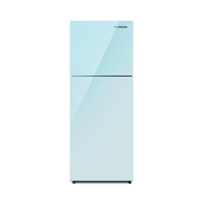 ثلاجه فريش نوفروست 397 لتر زجاج لايت بلو FNT-MR470YGLB Fresh Refrigerator 397 Liters Glass Light Blue FNT-MR470YGLB