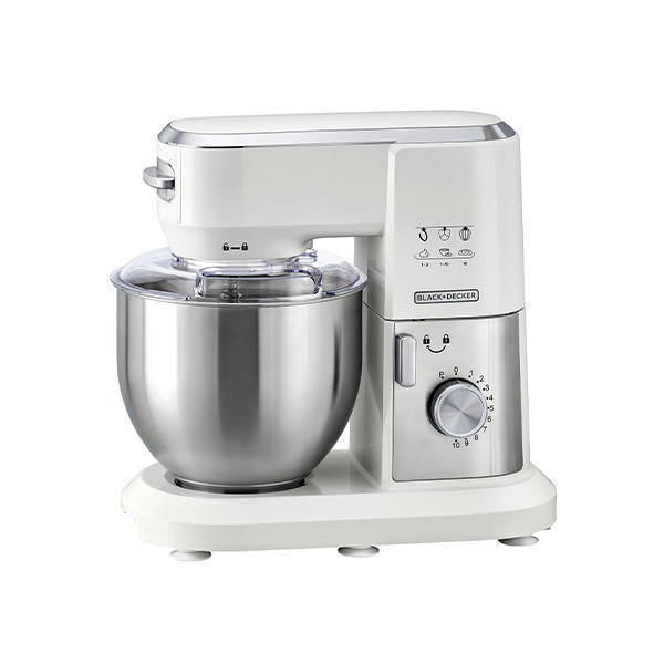 Black & Decker Stand Mixer Kitchen Machine 1000 Watt With 6 Liter White Silver- MKM100