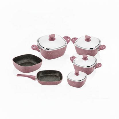 طقم حلل جرانيت مربع سافلون 10 قطعة بينك مربع Saflon granite Cookware Set 10 Pieces Pink Square