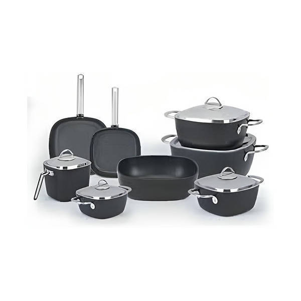 Saflon Tefal Cookware Set 13 Pieces with Stainless hand Black Square