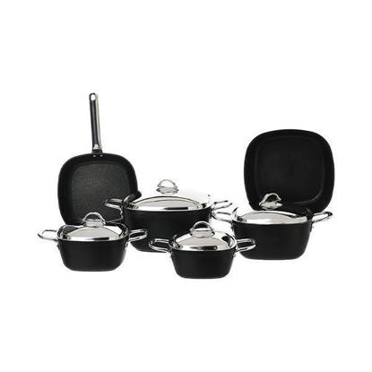 طقم حلل تيفال سافلون 10 قطع أسود مربع بيد ستانلس Saflon Tefal Cookware Set 10 Pieces with Stainless hand Black Square