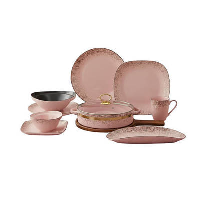 طقم عشاء نور المصطفي 35 قطعة بورسلين حراري لون روز منقط Nour Al Mostafa 35 Pieces Thermal porcelain Dinner Set Roze