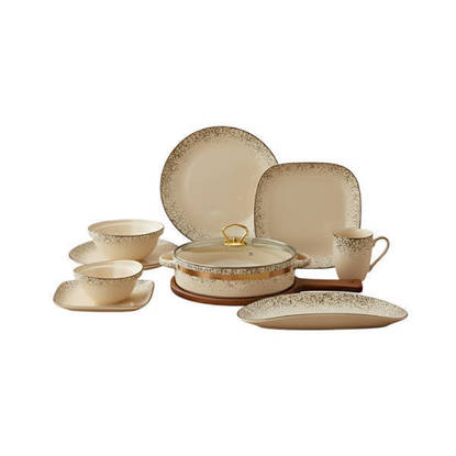 طقم عشاء نور المصطفي 35 قطعة بورسلين حراري لون كريمي منقط Nour Al Mostafa 35 Pieces Thermal porcelain Dinner Set Creamy