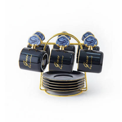 طقم كنك بورسلين مودرن نور المصطفي 12 قطعة مع حامل - الوان متعددة Nour Al Mostafa porcelain Coffee Pot 12 Pieces With Stand - Multi Colors