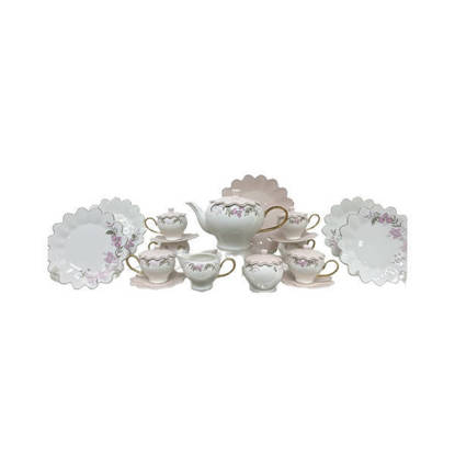 طقم شاي وجاتوه نور المصطفى 30 قطعة فلوري - ابيض Nour Al Mostafa Tea and Cake set Fluery 30 pieces - White