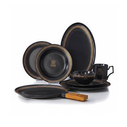 طقم عشاء نور المصطفي 32 قطعة بورسلين حراري لاكشري اسود Nour Al Mostafa 32 Pieces Thermal porcelain Dinner Set Luxary Black