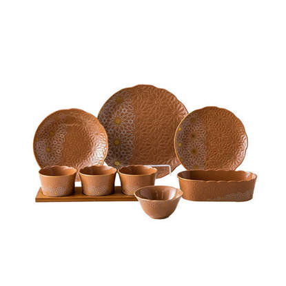 طقم عشاء نور المصطفي 29 قطعة بورسلين حراري لون بني ميتالك Nour Al Mostafa 29 Pieces Thermal porcelain Dinner Set Metallic Brown