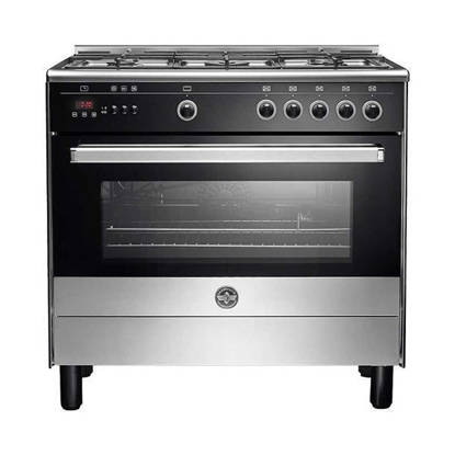Lagermania Moderna Gas Cooker, 90 cm, 5 Burners Silver x Black, 9L10G4A1X4AWW