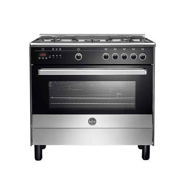 Lagermania Moderna Gas Cooker, 90 cm, 5 Burners Silver x Black, 9L10G4A1X4AWW