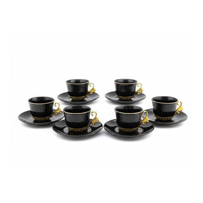 Nour Al Mostafa Coffee Pot 12 Pieces With Gold Hand - Black*Gold