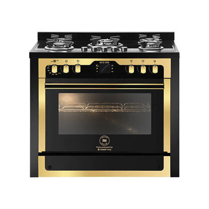 Unionaire I Chef Golden Edition Autocook Gas Cooker 90 CM 5 Burners Black&Gold - C69GB-1GC-383-ICPS2F-PC-2W-AL