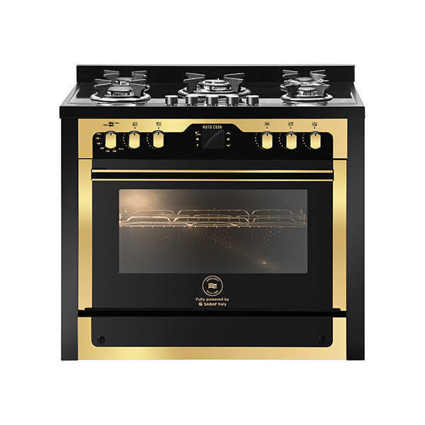Unionaire I Chef Golden Edition Autocook Gas Cooker 90 CM 5 Burners Black&Gold - C69GB-1GC-383-ICPS2F-PC-2W-AL
