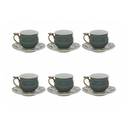 Nour Al Mostafa Coffee Pot Queen 12 Pieces With Gold Hand - Grey