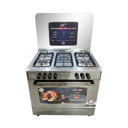 Royal Gas Cooker Art Pro Cast Digital 5 Burners 60*90 cm With Fan Safety Stainless Steel Face Glass - 2010355
