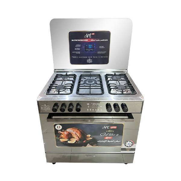 Royal Gas Cooker Art Pro Cast Digital 5 Burners 60*90 cm With Fan Safety Stainless Steel Face Glass - 2010355