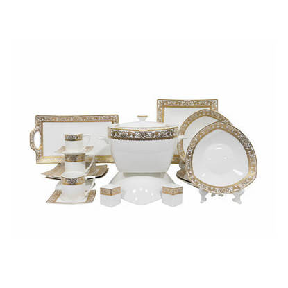 Flat Bangladesh 66 Pieces Chinese Dinnerware Sets White*Gold - 71
