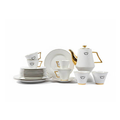 RAYAN BONE PEARL 60 Pieces Chinese Dinnerware Sets White*Gold - 1.5MM GOLD