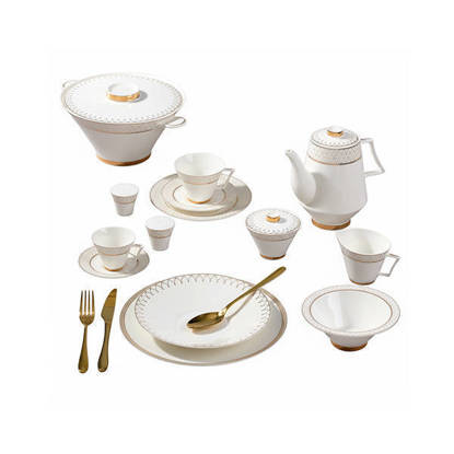 Drobina GIGI - BONE PEARL 60 Pieces Chinese Dinnerware Sets White*Gold - S241014-0A