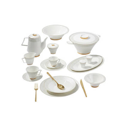 Drobina GIGI - BONE PEARL 60 Pieces Chinese Dinnerware Sets White*Gold - MOMO-1