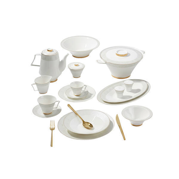 Drobina GIGI - BONE PEARL 60 Pieces Chinese Dinnerware Sets White*Gold - MOMO-1