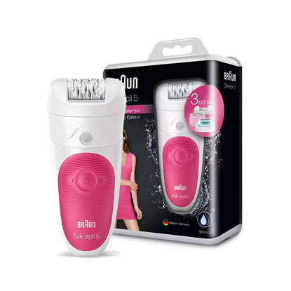 ماكينة إزالة الشعر من براون للاستخدام جافة أو مع الماء مع قطعتين ملحقتين - SE5513 Braun Silk-épil 5 Wet & Dry epilator White*Pink - SE5513