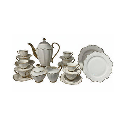 طقم صيني سفرة ماليزي 62 قطعة لون ابيض* ذهبي - G30 Malaysian 62 Pieces Chinese Dinnerware Sets White*Gold - G30