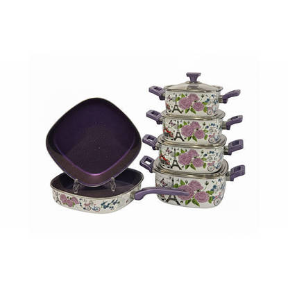 طقم حلل صاج جرانيت نتلون 10 قطع مربع باريس Natelon Granite Enamel Cookware Set 10 Pieces Square Paris