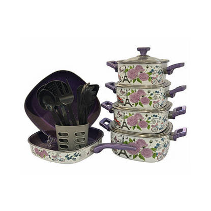 طقم حلل صاج جرانيت نتلون 17 قطعة مربع باريس Natelon Granite Enamel Cookware Set 17 Pieces Square Paris