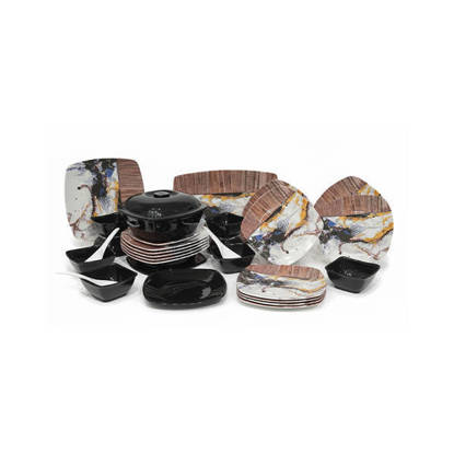 طقم ميلامين كازان رخامي دهبي من دريم 38 قطعة الوان متعددة Dream Kazan 38 Pieces Melamine Set Marble Gold Multi Colors