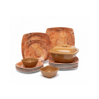 طقم ميلامين كازان خشبي من دريم 38 قطعة الوان متعددة - 7/4/10/5 Dream Kazan 38 Pieces Melamine Set Wooden Multi Colors - 7/4/10/5