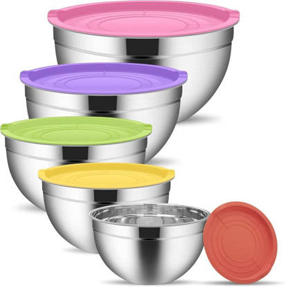 طقم بولة ستانلس دائري بالغطاء 5 قطع El Motaheda circular Stainless bowl with lid 5 pieces
