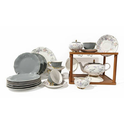 طقم شاي وجاتوه نور المصطفى 25 قطعة حامل بامبو الوان متعددة Nour Al Mostafa Tea and Cake set Bambo 25 pieces Multi Colors