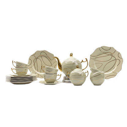 طقم شاي وجاتوه 24 قطعة فلاور الوان متعددة - 9030#6 Flower Tea and Cake set 24 pieces Multi Colors - 9030#6