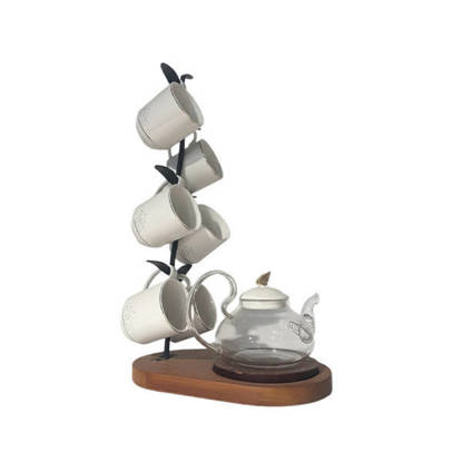 طقم شاي نور المصطفى بالبراد بورسلين 9 قطع بحامل Nour Al Mostafa Tea with teapot set 9 pieces with stand - Multi Colors