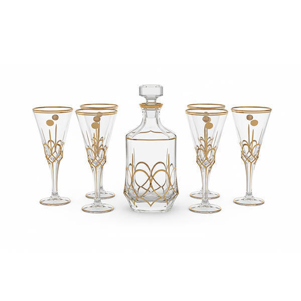 Bohemia Crystal Sherbet set with flask 7 Pieces - ELHARAMEN MODHB