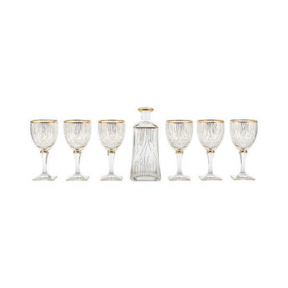 طقم شربات بالكاروره كريستال من بوهيميا 7 قطع - اريزو شعلة دهب Bohemia Crystal Sherbet set with flask 7 Pieces - ARIZO FIRE GOLD