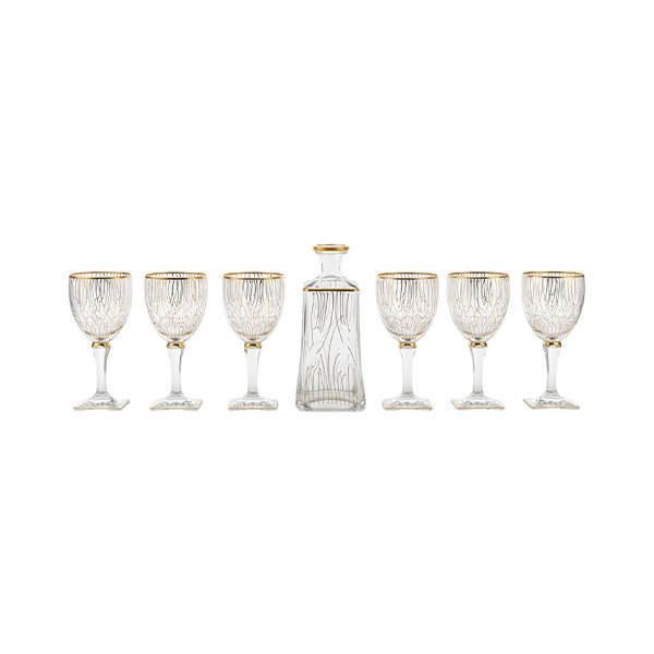 Bohemia Crystal Sherbet set with flask 7 Pieces - ARIZO FIRE GOLD