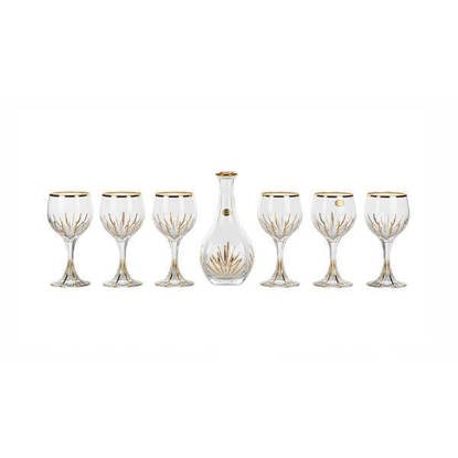 طقم شربات بالكاروره كريستال من بوهيميا 7 قطع - اليكس مدهب Bohemia Crystal Sherbet set with flask 7 Pieces - ALEX GOLD