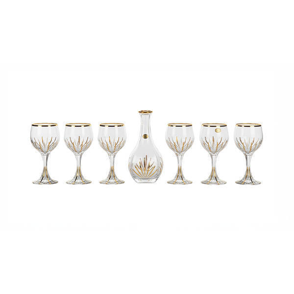 Bohemia Crystal Sherbet set with flask 7 Pieces - ALEX GOLD