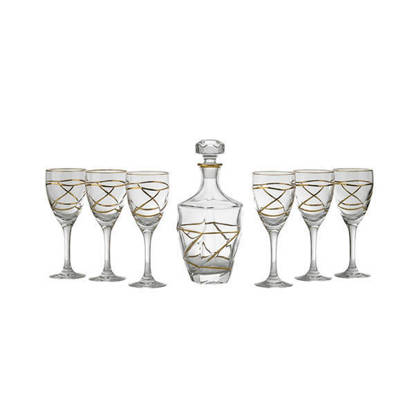 طقم شربات بالكاروره كريستال من بوهيميا 7 قطع - فلامنجو Bohemia Crystal Sherbet set with flask 7 Pieces - FLAMINGO