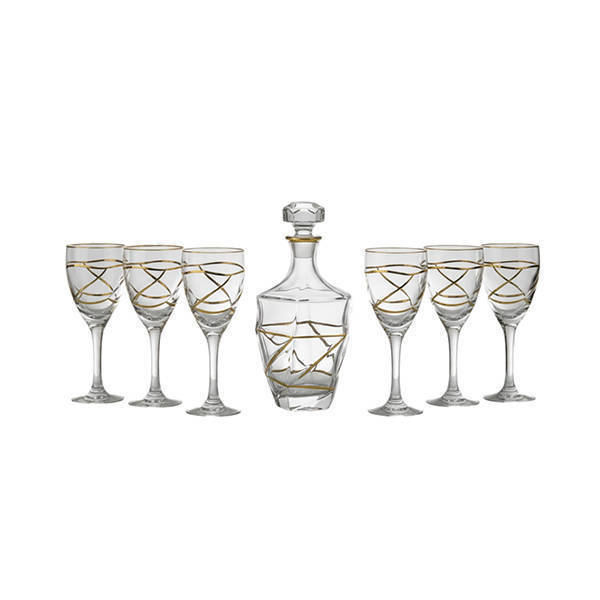 Bohemia Crystal Sherbet set with flask 7 Pieces - FLAMINGO