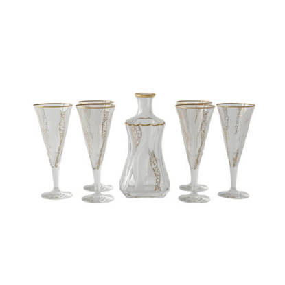 طقم شربات بالكاروره كريستال من بوهيميا 7 قطع - بامبو صنفرة دهب Bohemia Crystal Sherbet set with flask 7 Pieces - BAMBO GOLD