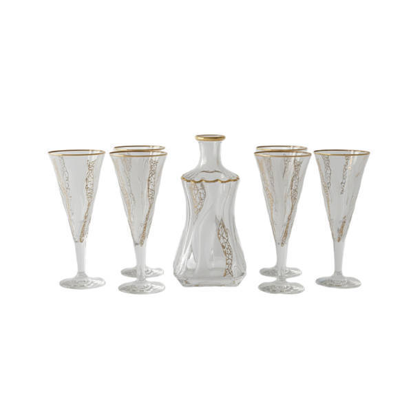 Bohemia Crystal Sherbet set with flask 7 Pieces - BAMBO GOLD
