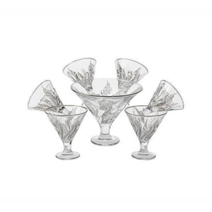طقم خشاف وجيلي كريستال من بوهيميا 7 قطع - بامبو عشوائي بلاتين Bohemia Crystal Dessert Bowls set 7 Pieces - BAMBO PLATIN RANDOM DESERTS BOWLS