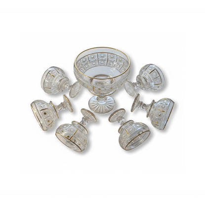 طقم خشاف وجيلي كريستال من براجا 7 قطع مدهب - FD007-FD008 Glamoor Crystal Dessert Bowls set 7 Pieces - GOLD FD007-FD008