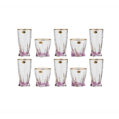 طقم شاي و شوب كريستال من بوهيميا 12 قطعة - اكوادور روز*مدهب Bohemia Crystal Tea Cups set 12 Pieces - ECUADOR ROSE GOLD TEA CUPS