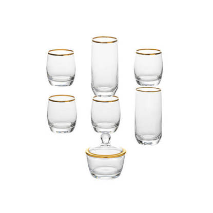 طقم شاي و شوب و قهوة كريستال تركي 20 قطعة + سكرية - ارت شفه دهب Turkish Crystal Tea Cups set 20 Pieces - ART SHEFA GOLD TEA CUPS